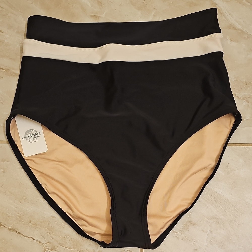 Black and Cream High-Waisted Bikini Bottoms